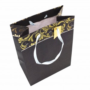 New fancy custom logo printed glitter shopping bag gift paper bag with hangtag