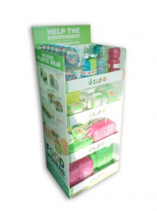 Three Tires Cardboard Floor Display Stand For Water Bottles