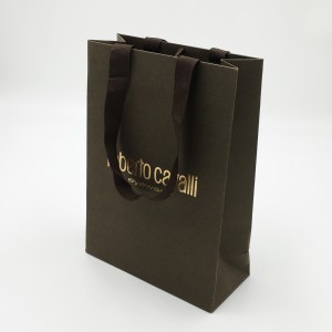 Good reputation custom foil stamping hot stamping logo gold kraft paper bag with cotton rope